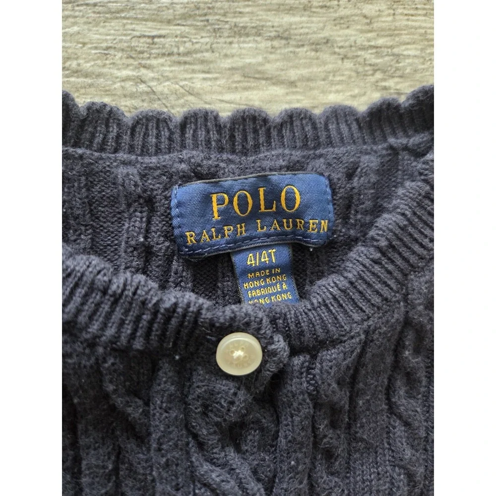 Polo Ralph Lauren Girl's Cable-Knit Cotton Cardigan Sweater 4T Kids Cotton Navy